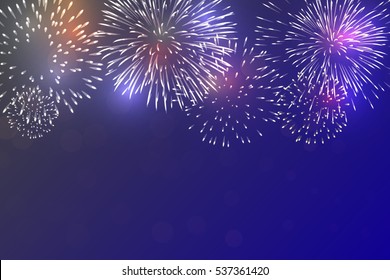 Brightly Colorful Fireworks on twilight background