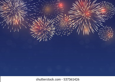 Brightly Colorful Fireworks on twilight background