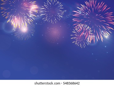 Brightly Colorful Fireworks on twilight background