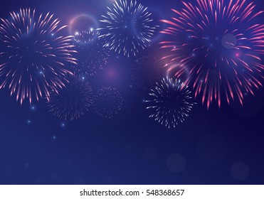 Brightly Colorful Fireworks on twilight background