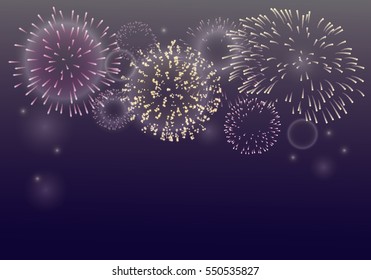 Brightly Colorful Fireworks on twilight background