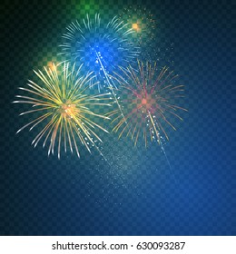 Brightly Colorful Fireworks on twilight transparent background