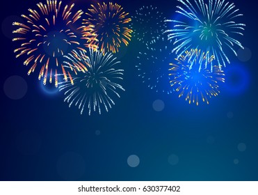 Brightly Colorful Fireworks on twilight background