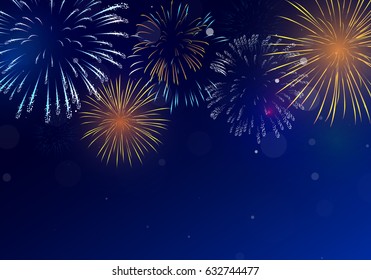 Brightly Colorful Fireworks on twilight background