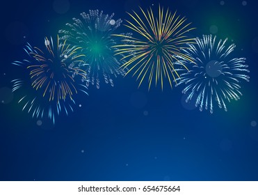 Brightly Colorful Fireworks on twilight background