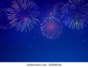 Brightly Colorful Fireworks on twilight background