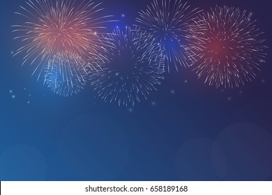 Brightly Colorful Fireworks on twilight background