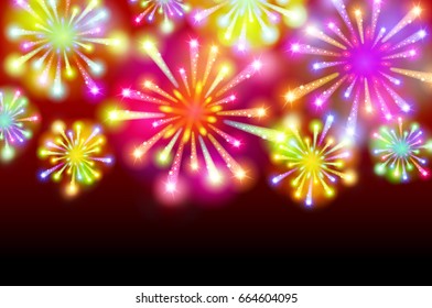 Brightly Colorful Fireworks on twilight background vector art