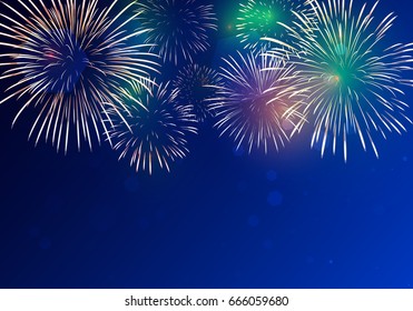 Brightly Colorful Fireworks on twilight background