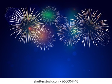 Brightly Colorful Fireworks on twilight background