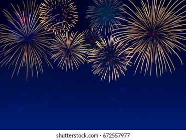 Brightly Colorful Fireworks on twilight background