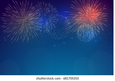 Brightly Colorful Fireworks on twilight background