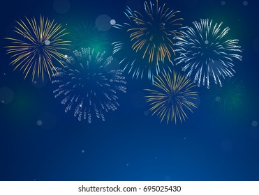 Brightly Colorful Fireworks on twilight background