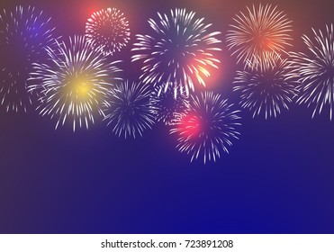 Brightly Colorful Fireworks on twilight background