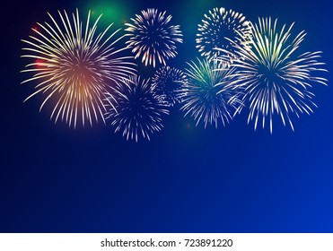 Brightly Colorful Fireworks on twilight background