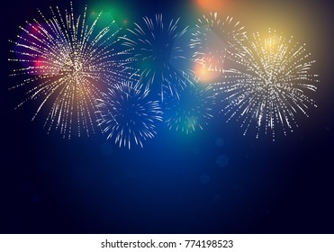 Brightly Colorful Fireworks on twilight background
