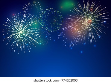 Brightly Colorful Fireworks on twilight background