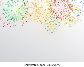 Brightly Colorful Fireworks on white gray background