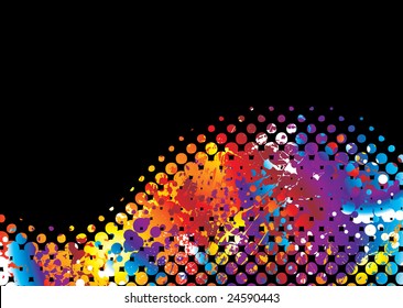 Brightly coloured halftone wave background with rainbow effect