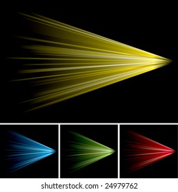 Brightly coloured light shooting into the distance with black background