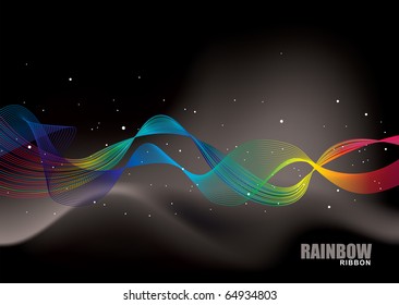 Brightly coloured rainbow ribbon background with flowing lines