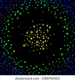 Brightly coloured stars scattered against a dark background. Festive background. Design element. Vector illustration, EPS 10.