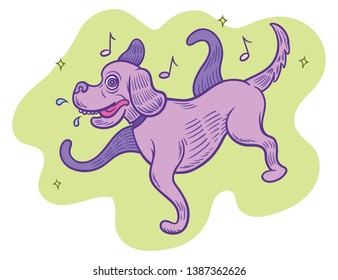 Brightly coloured, surreal and, yes, wacky dog slobbers over green blob background.