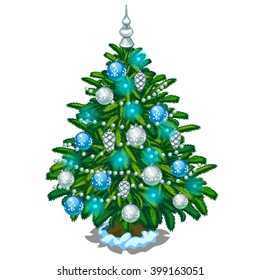 Brightly decorated Christmas tree. Vector illustration.