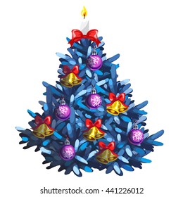 Brightly decorated Christmas tree. Vector illustration.