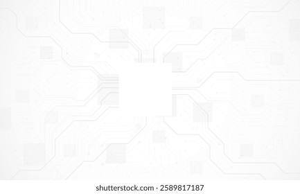 Brightly glowing AI chip on light circuit board on technology black and white gradient technology of symbol Hitech communication concept of private key digital world, vector design. 