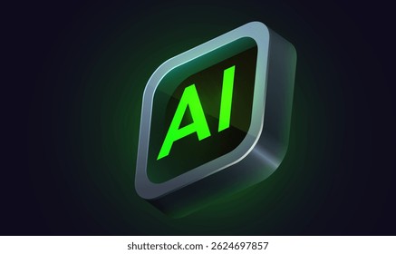 Brightly glowing glass AI chip. Technology concept. CPU processor. Glass computer microchip. Vector illustration