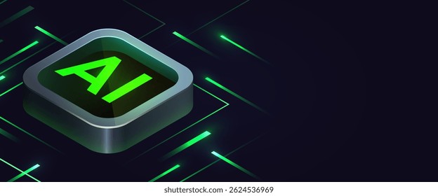 Brightly glowing glass computer chip on circuit board. Technology background. CPU processor on tech bg. Computer microchip on motherboard. Vector illustration