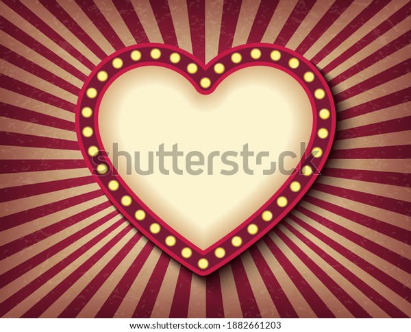 Brightly glowing heart retro cinema neon sign.\
Saint Valentine Day circus style show banner template. Background\
vector poster love\
postcard