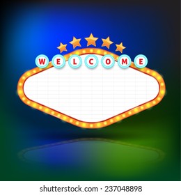 Brightly glowing retro banner. Retro Banner Promotion. Theatre cinema board style. Vector illustration.