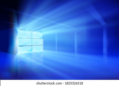 Brightly glowing screens in an empty hall. Light show on the stage. Abstract background. Vector illustration.