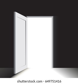 A brightly lit doorway in a very dark room.