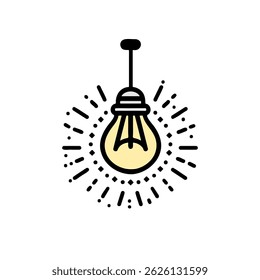 Ícone de ideia de lâmpada acesa com luz clara