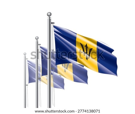 Brightly shining Barbados flags wave proudly on tall masts during official celebration events