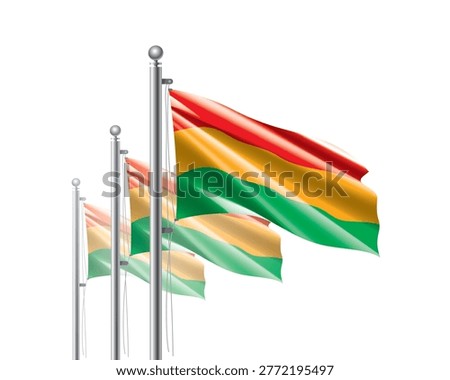 Brightly shining Bolivian flags wave proudly on tall masts during official celebration events