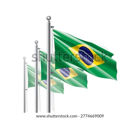Brightly shining Brazilian flags wave proudly on tall masts during official celebration events