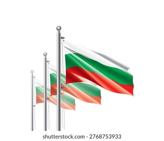 Brightly shining Bulgarian flags wave proudly on tall masts during official celebration events
