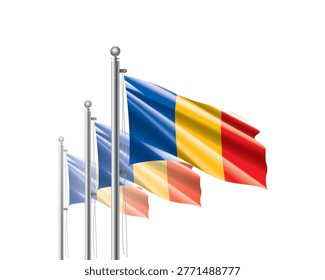 Brightly shining Chadian flags wave proudly on tall masts during official celebration events