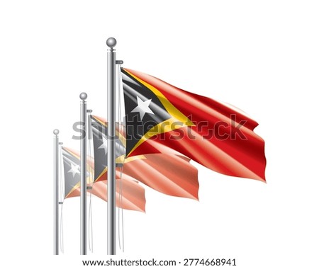Brightly shining East Timor flags wave proudly on tall masts during official celebration events