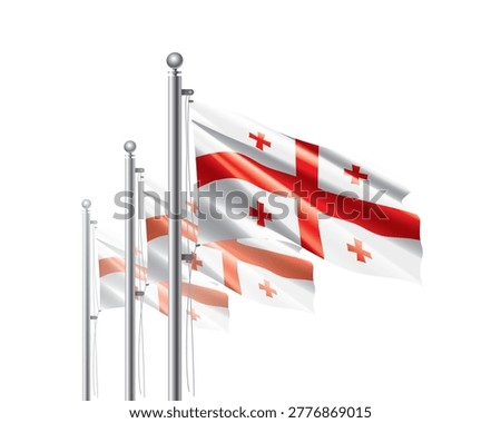 Brightly shining Georgian flags wave proudly on tall masts during official celebration events