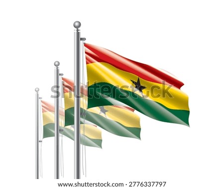 Brightly shining Ghana flags wave proudly on tall masts during official celebration events