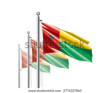 Brightly shining Guinea Bissau flags wave proudly on tall masts during official celebration events