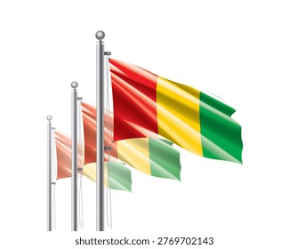 Brightly shining Guinean flags wave proudly on tall masts during official celebration events