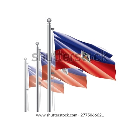 Brightly shining Haitian flags wave proudly on tall masts during official celebration events