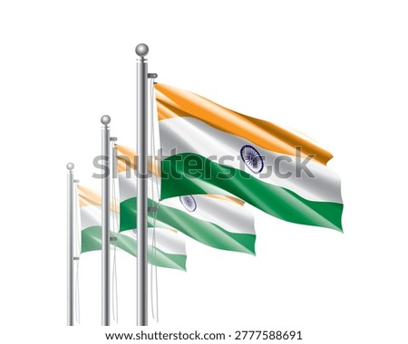 Brightly shining Indian flags wave proudly on tall masts during official celebration events
