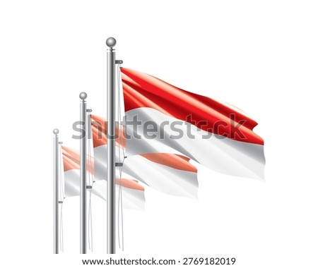 Brightly shining Indonesian flags wave proudly on tall masts during official celebration events
